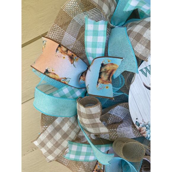 Highland Cow Welcome Wreath – Rustic Farmhouse Fall Design Wall or Door Decor - Picture 2 of 7